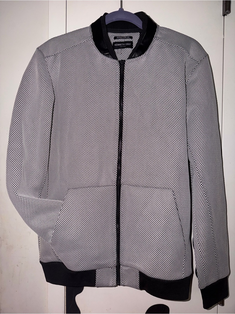 Unisex Kenneth Cole Men's White/Black Mesh Bomber Jacket
